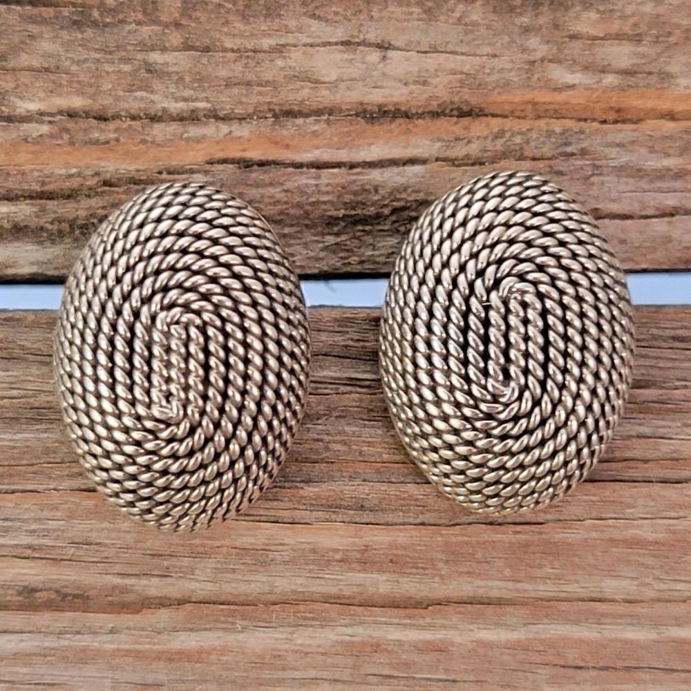 Vintage Sterling Silver Cable Domed Post Earrings